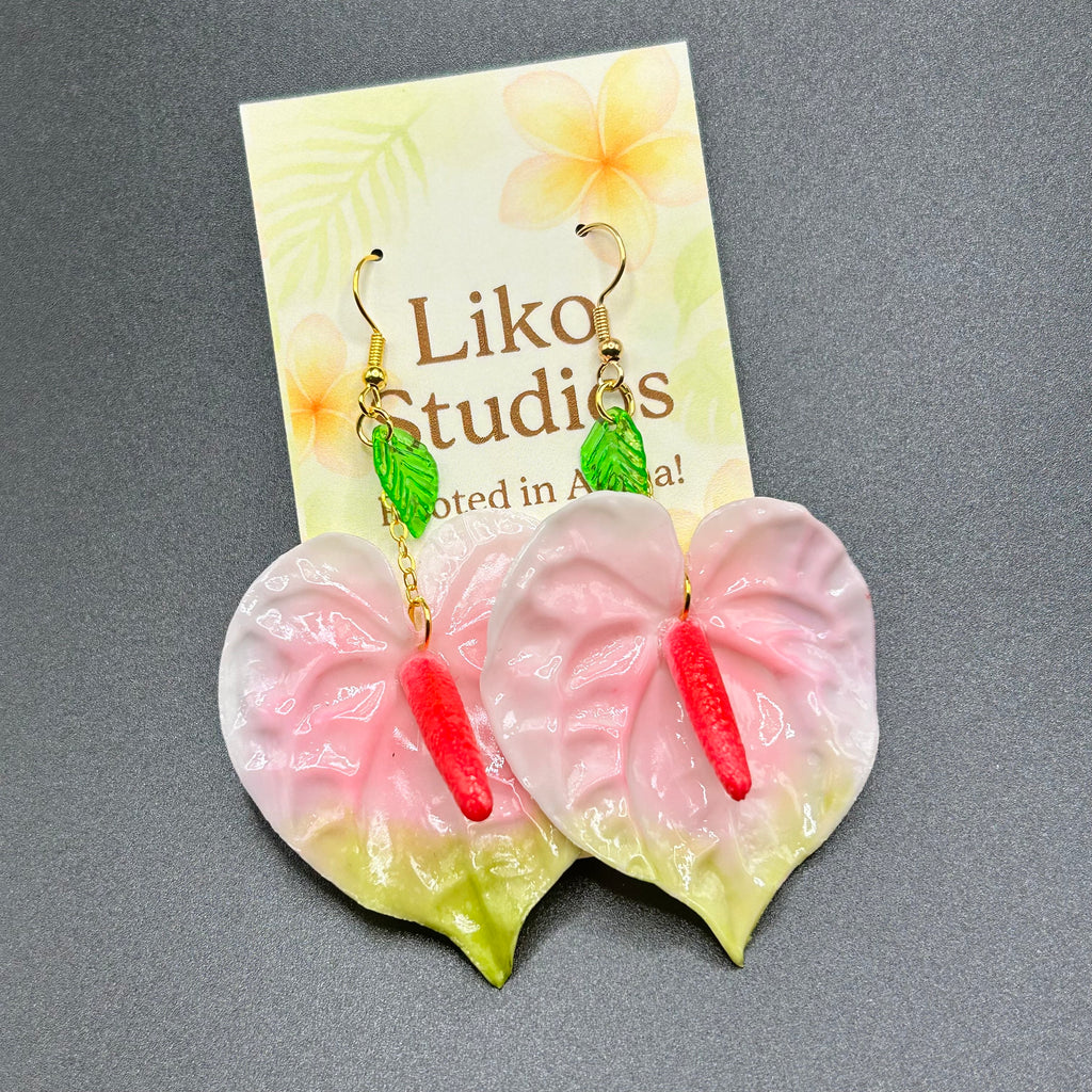 Anthurium Clay Earrings, Pink
