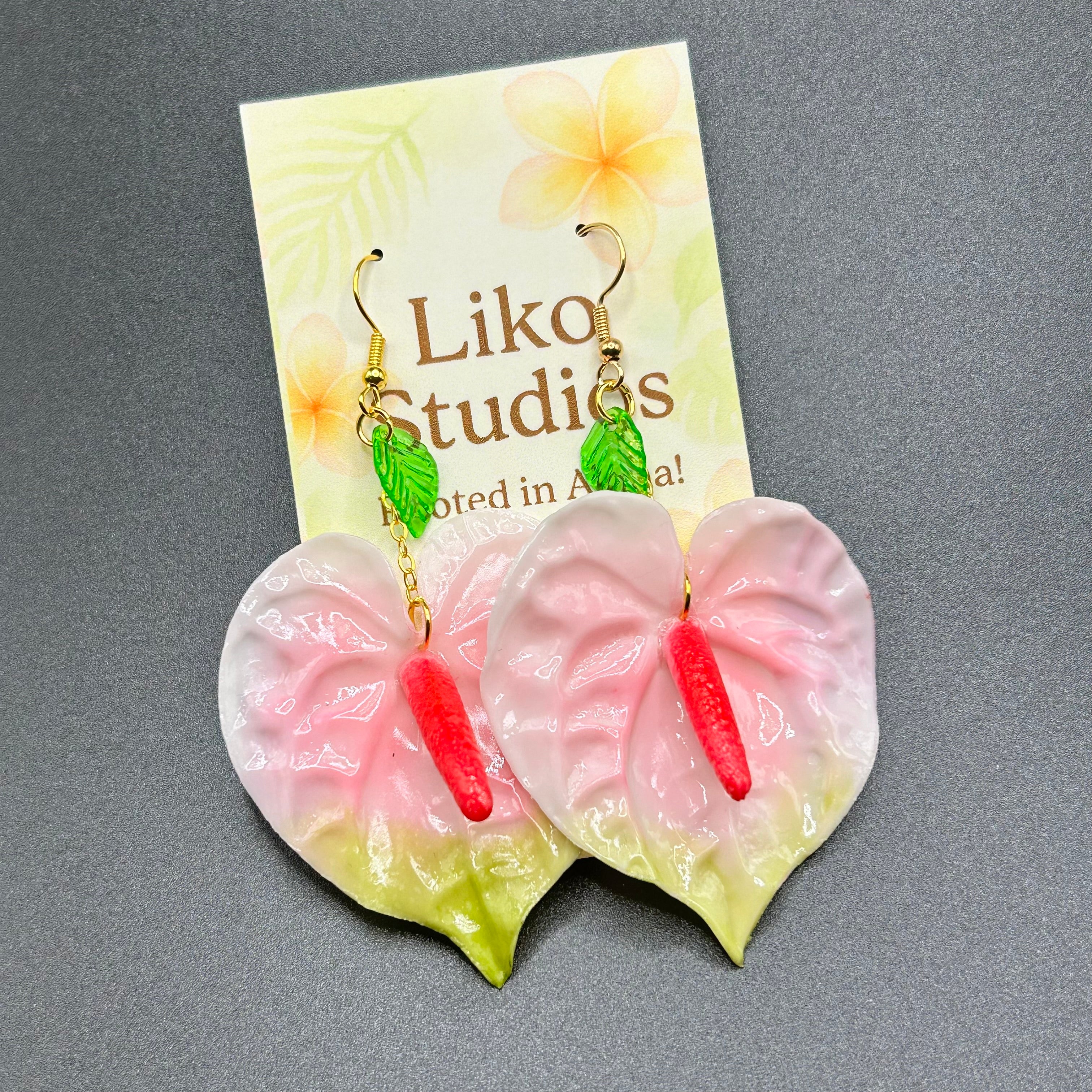 Anthurium Clay Earrings, Pink
