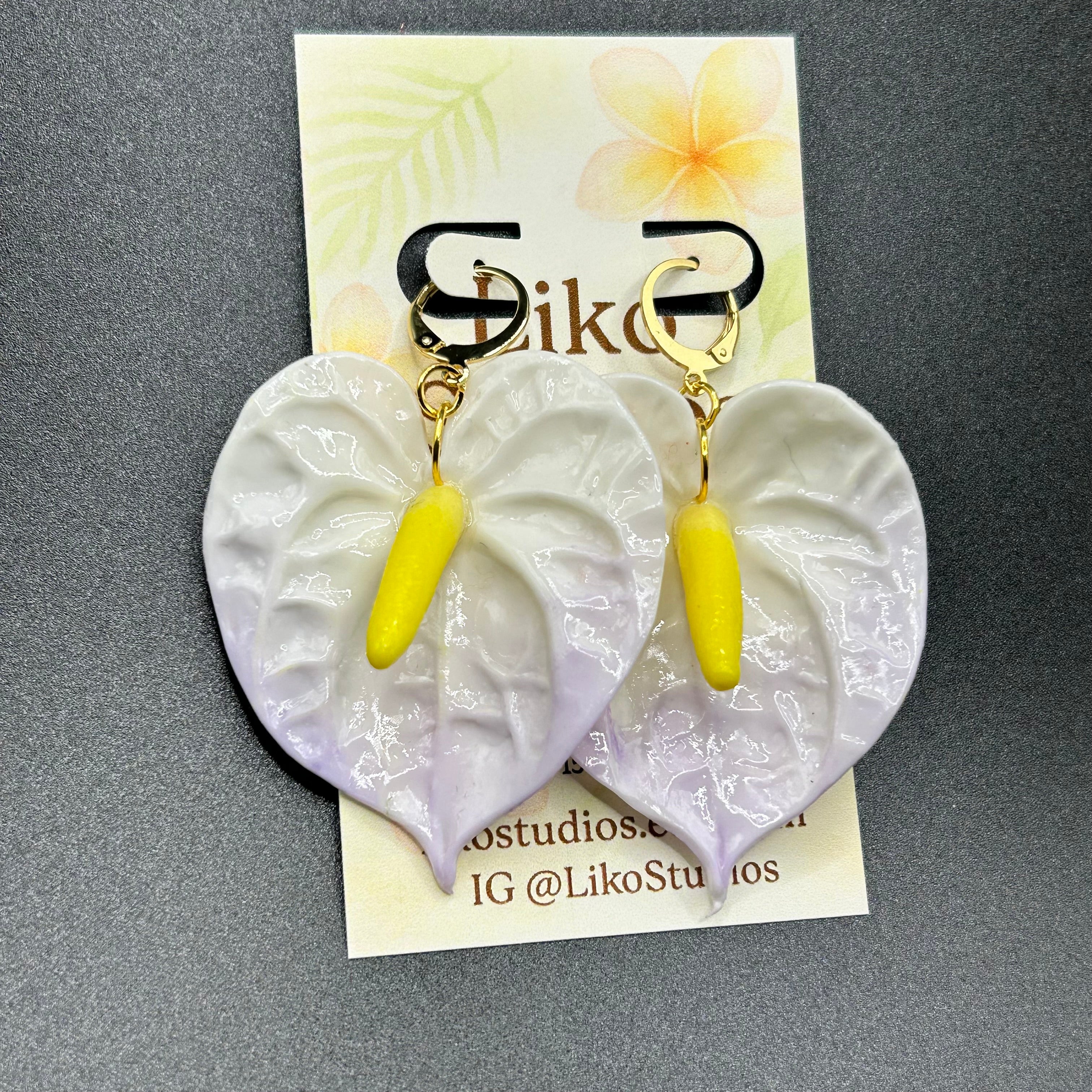 Anthurium Clay Earring Huggies, Lilac