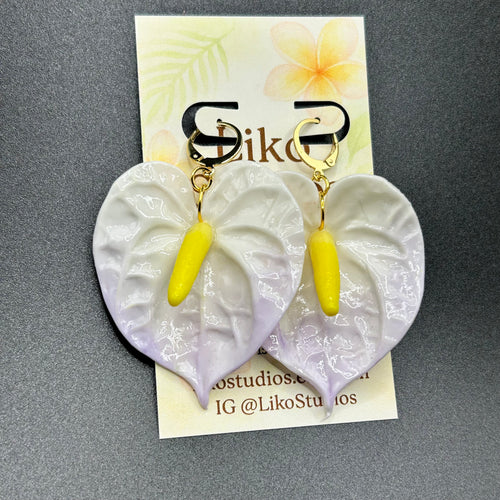 Anthurium Clay Earring Huggies, Lilac