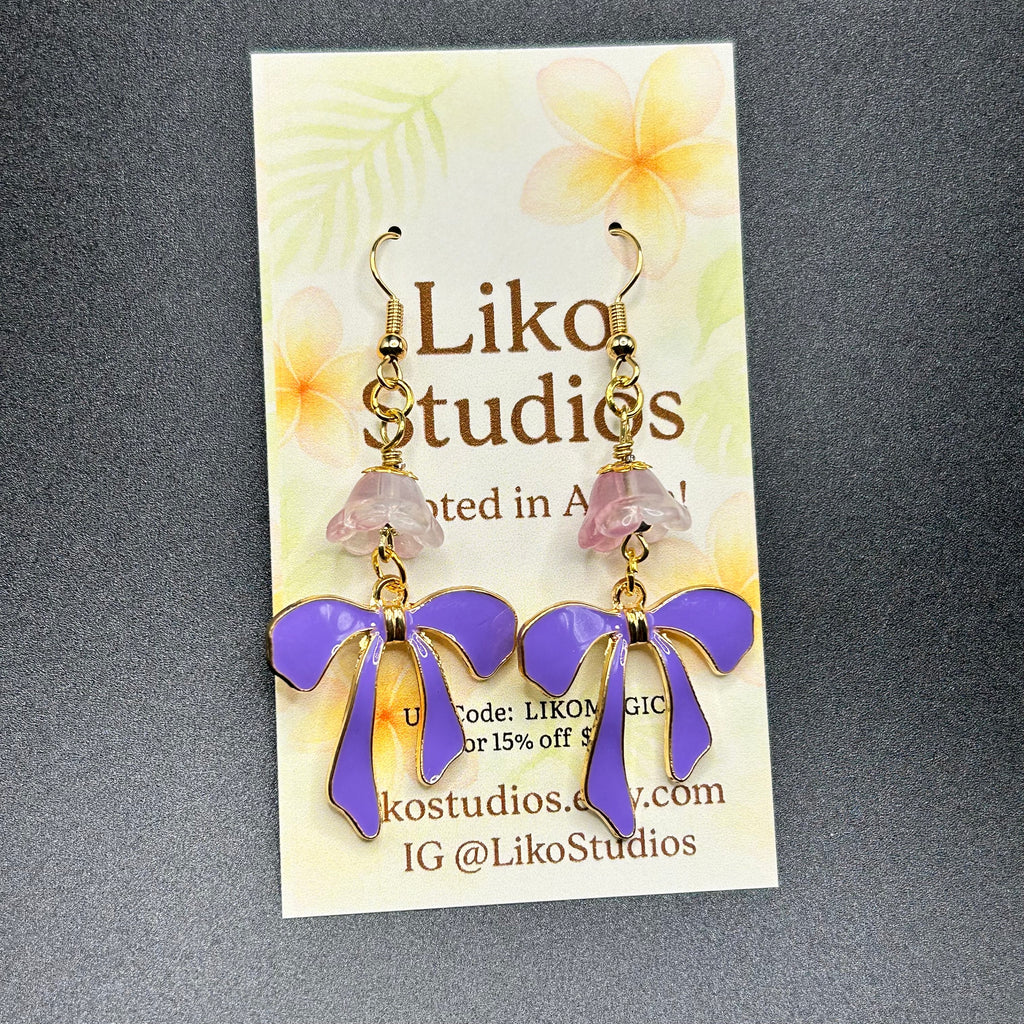 Crown Flower Lilac Bow Earring Set
