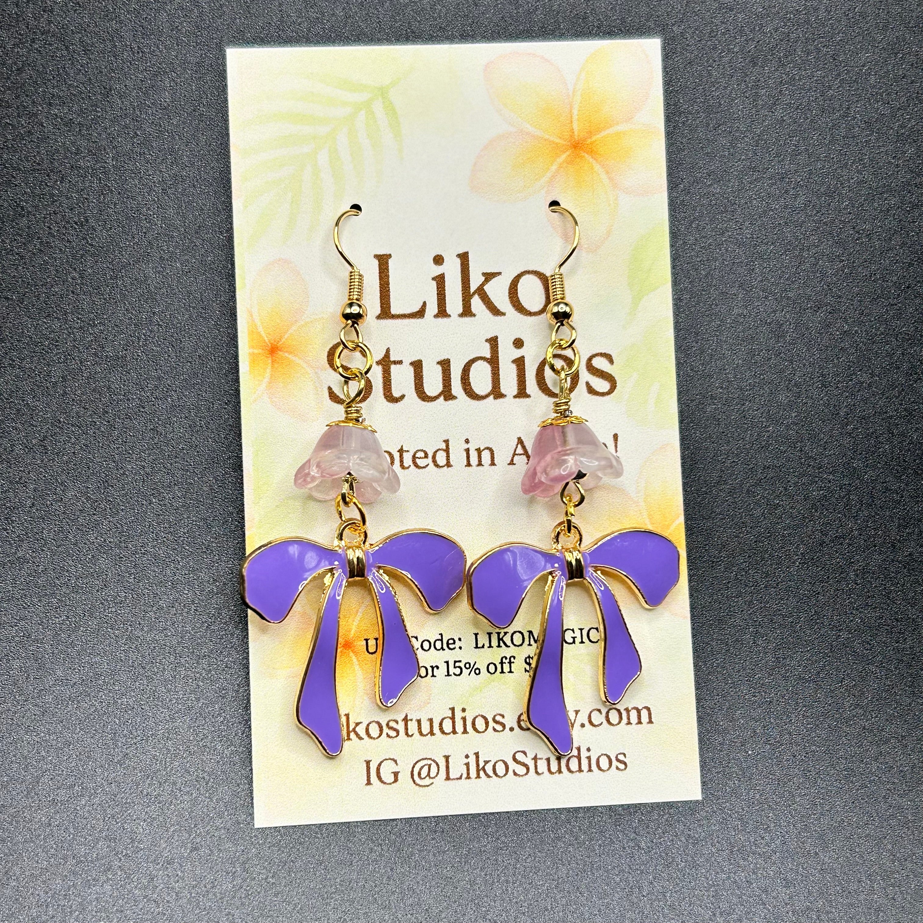 Crown Flower Lilac Bow Earring Set