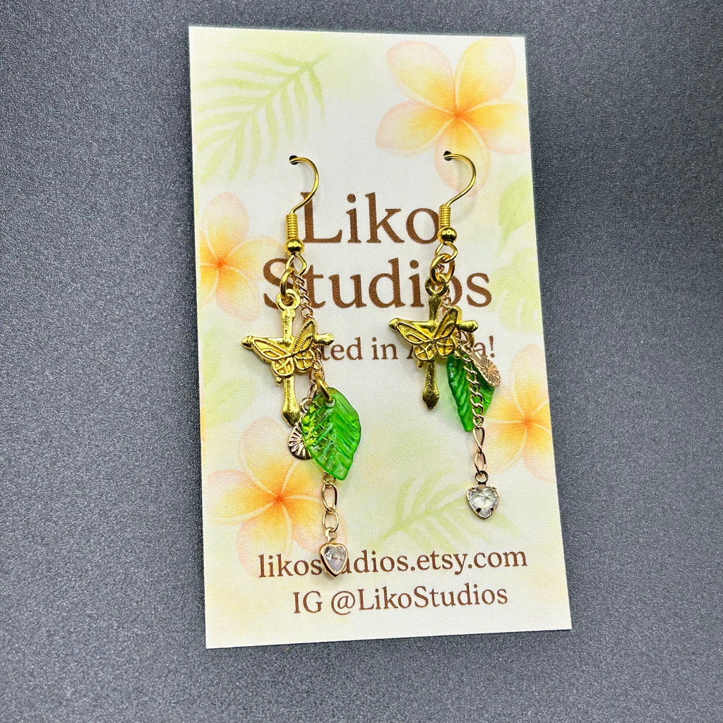 Cross & Sprout Dangling Earring Set