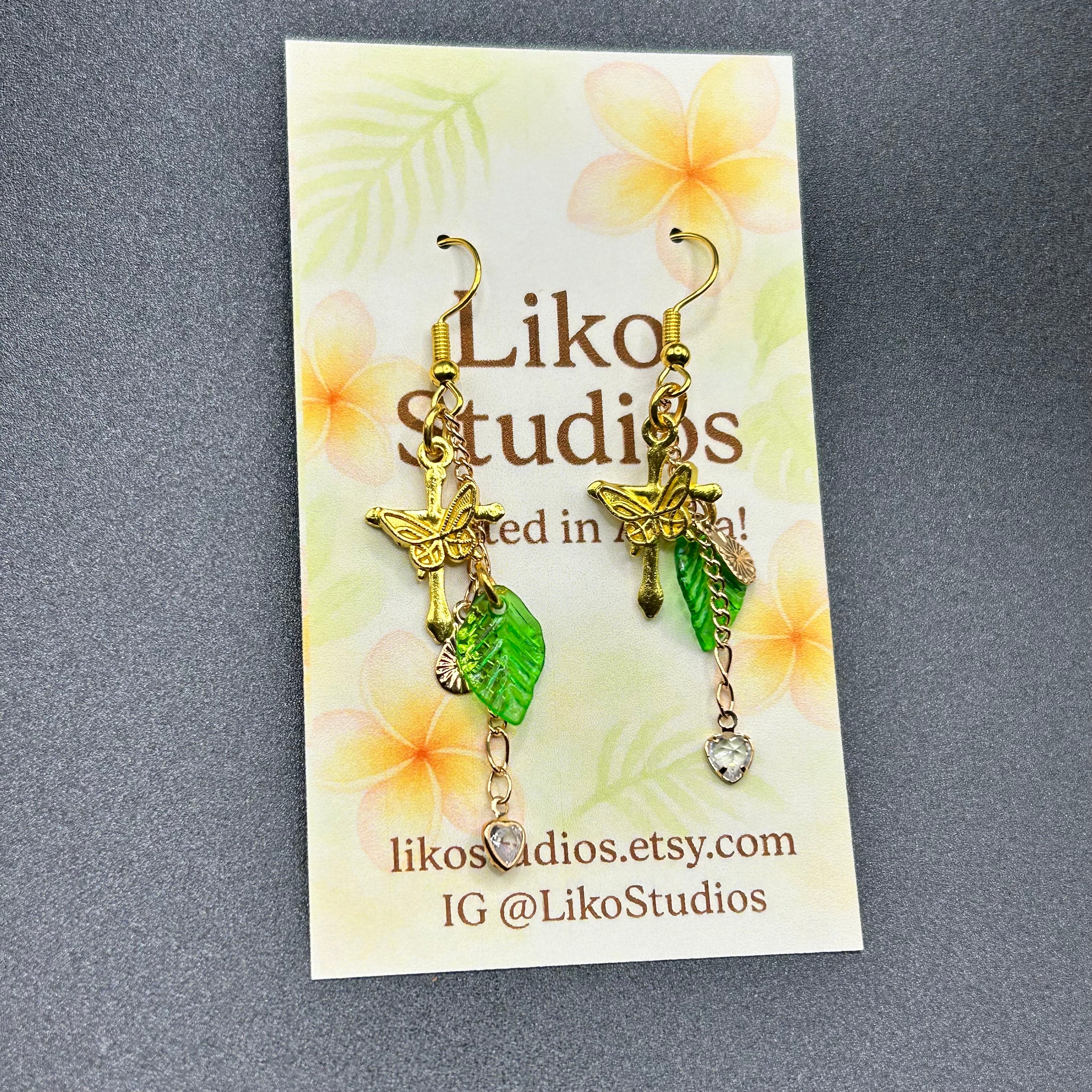 Cross & Sprout Dangling Earring Set