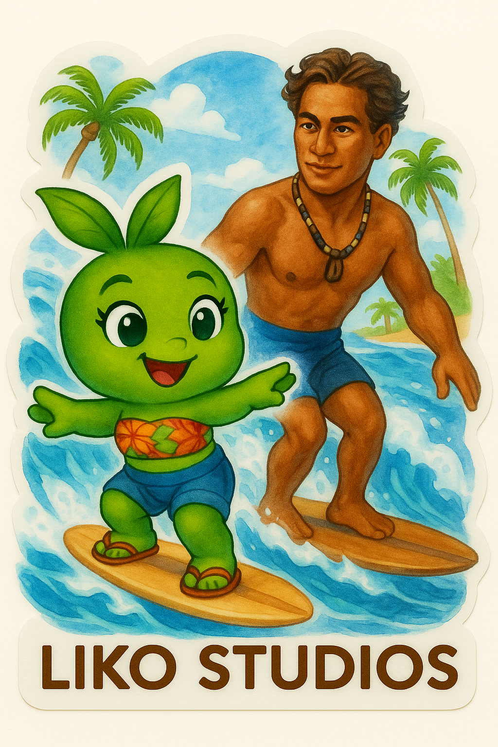 Duke K surfing with Liko • Liko Sticker