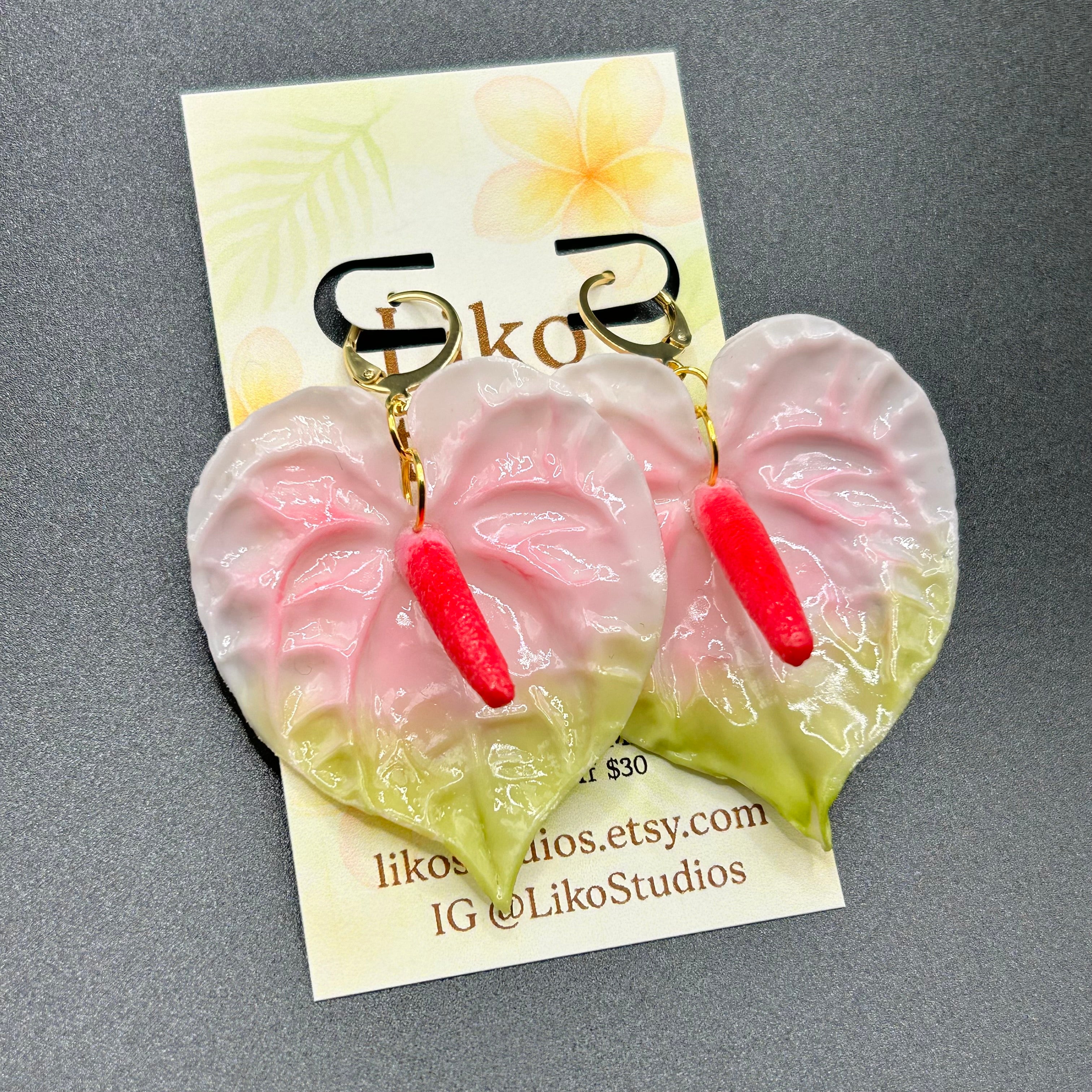 Anthurium Clay Earring Huggies, Pink