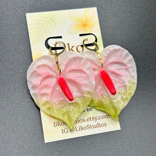 Anthurium Clay Earring Huggies, Pink