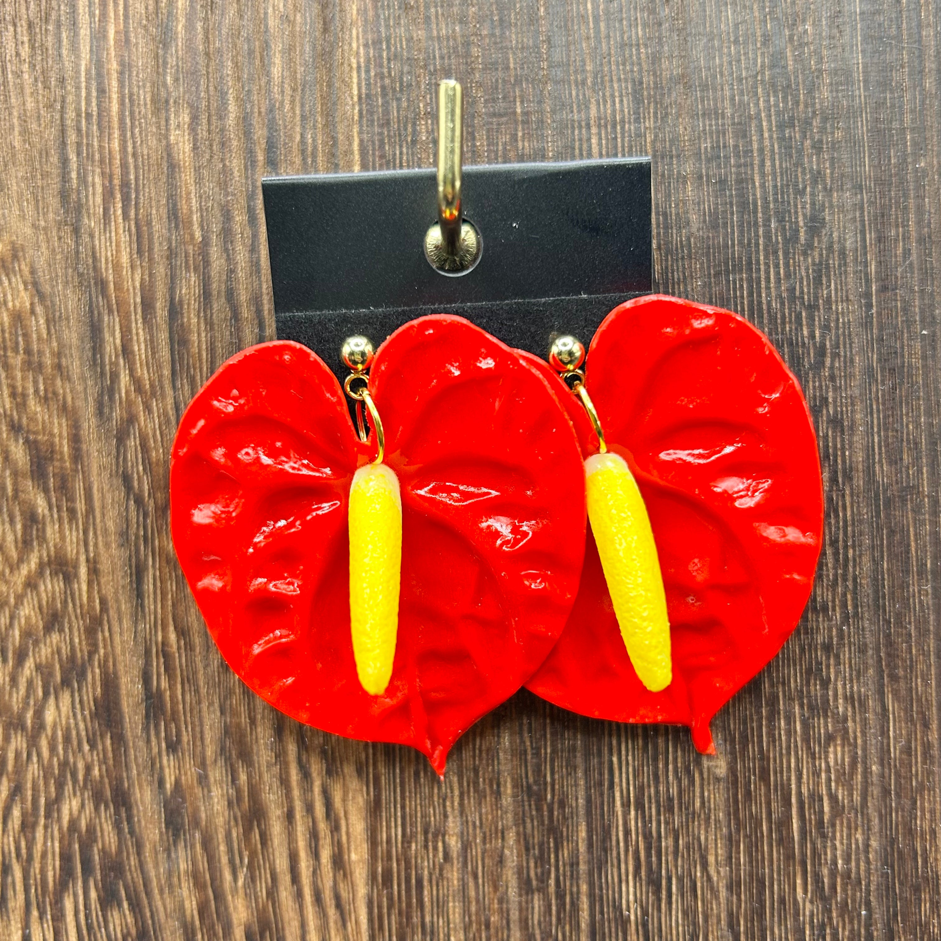 Red Anthurium with Stud Earrings