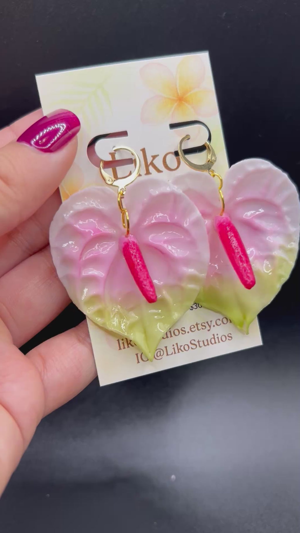 Anthurium Clay Earring Huggies, Pink