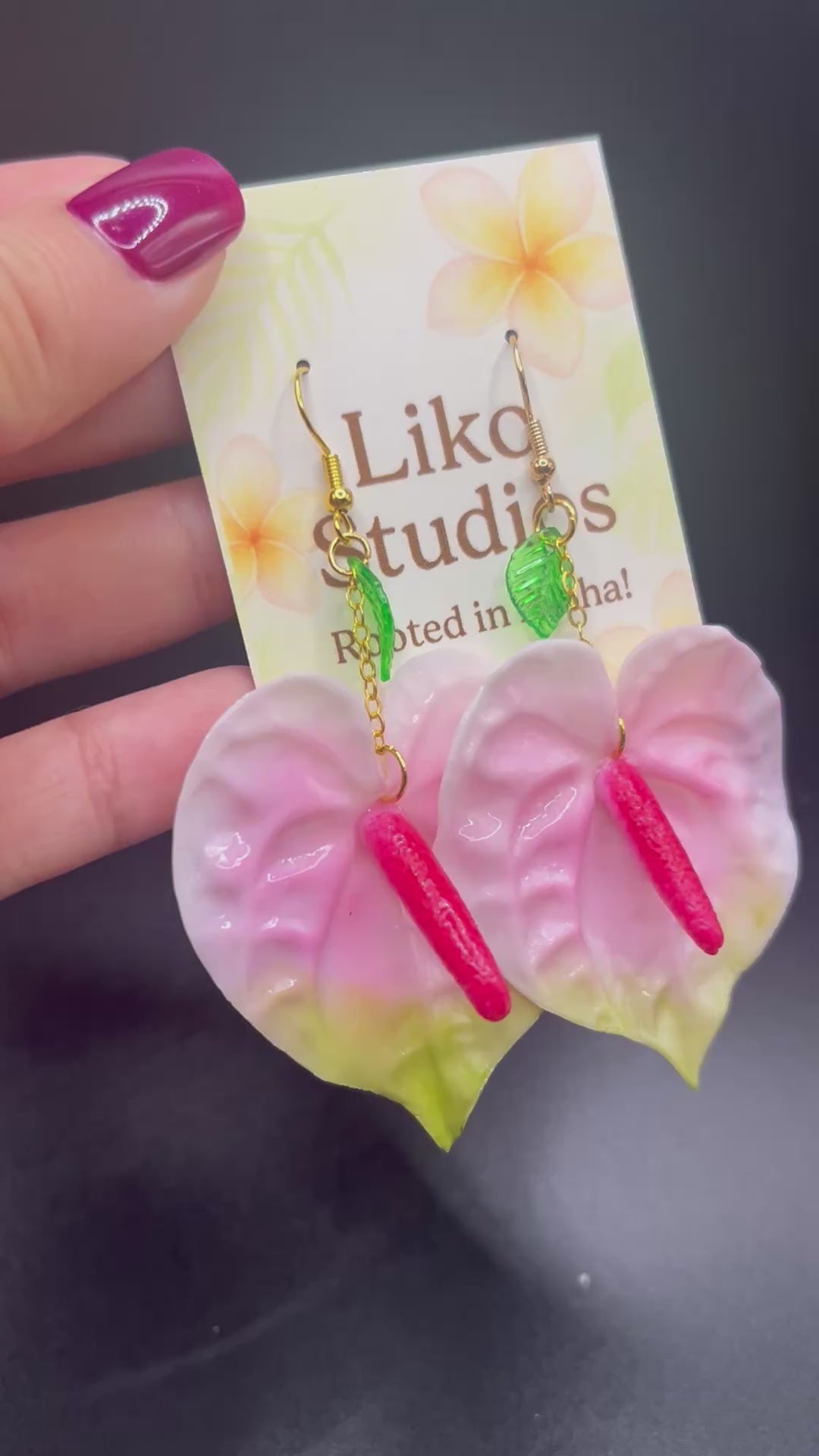 Anthurium Clay Earrings, Pink