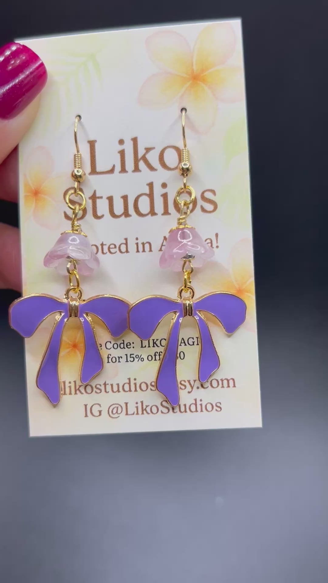 Crown Flower Lilac Bow Earring Set
